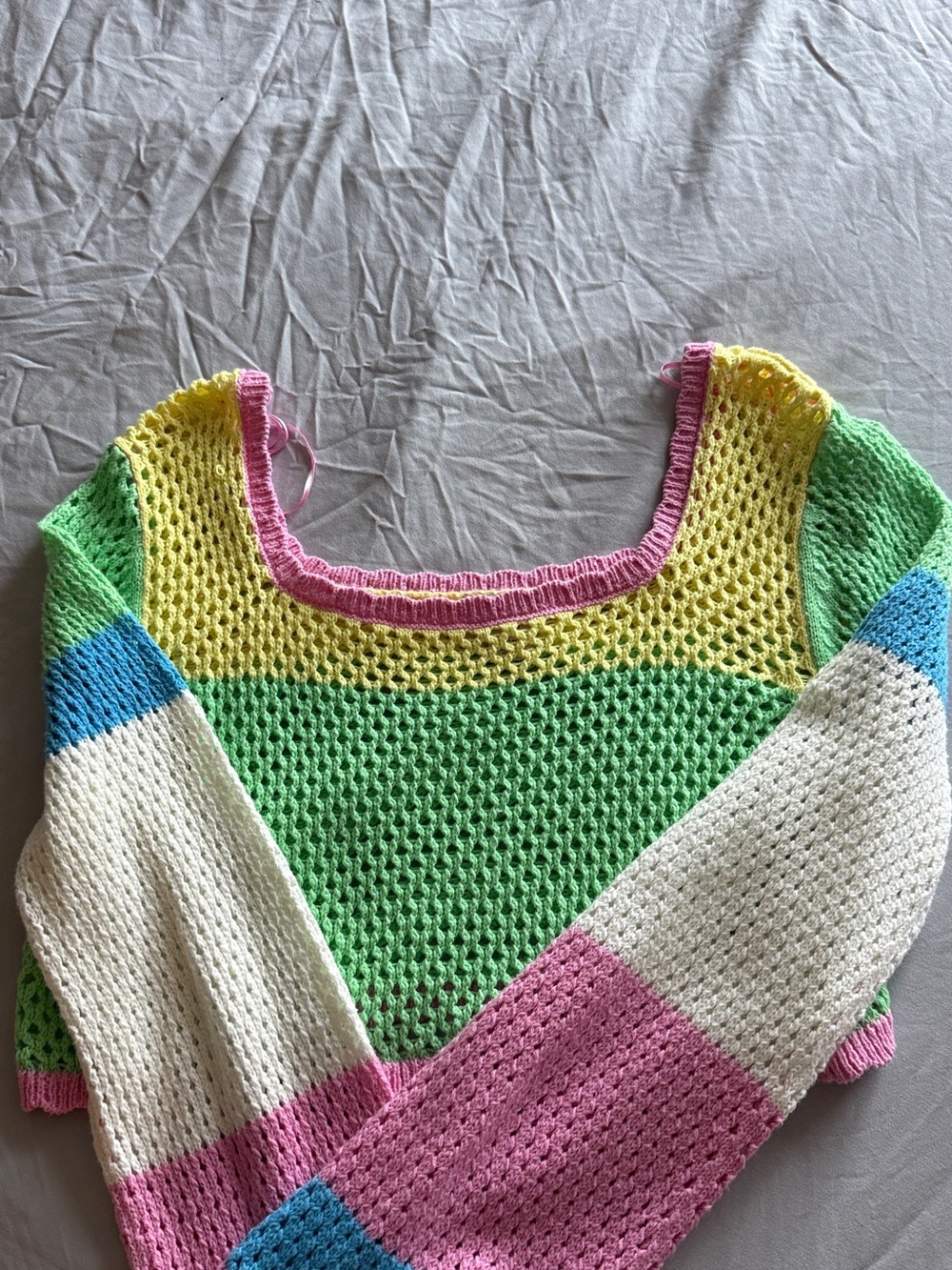 Sincerely Jules Open-Knit Scoop Sweater in Pink, Yellow, Green, Blue, White